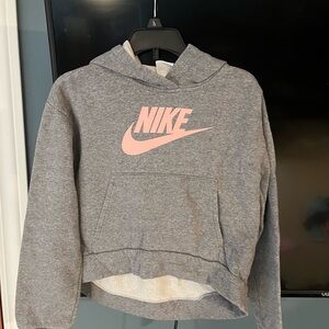 Nike Kids Hoodie in Gray with Pink Logo